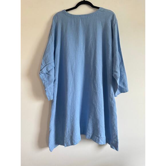Eskandar Blue Linen Tunic One Size Oversized Relaxed Fit Minimalist lagenlook - Picture 1 of 6